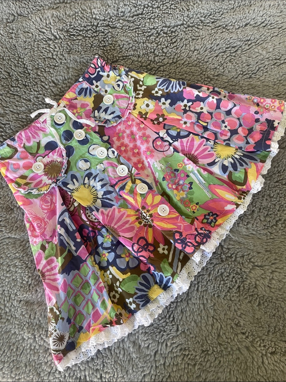 Vintage TCP Girls Bright Floral Print Skirt with Lace Trim Sz 6 Girls